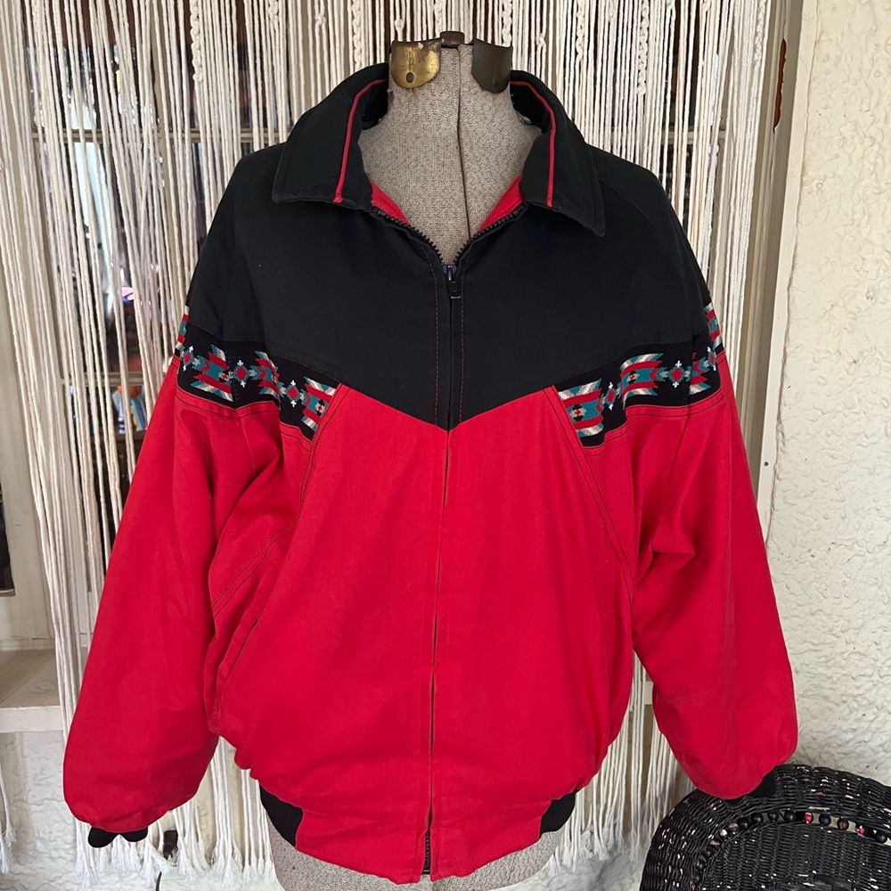 Vintage 90s Canyon Guide Black and Red Striped Jacket